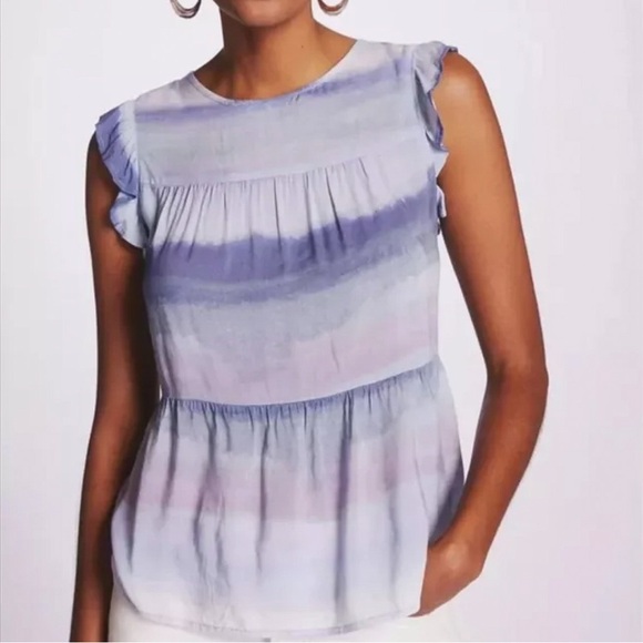 cloth & stone Tops - Anthropologie Cloth & Stone Blue Tie Dye Flutter Sleeve Boho Top Tiered Romantic
